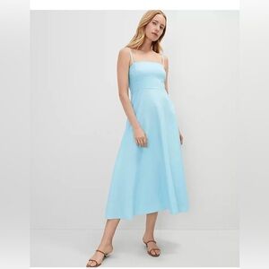 NWT $169 Ann Taylor linen blend midi dress in Gulf stream blue sz 2